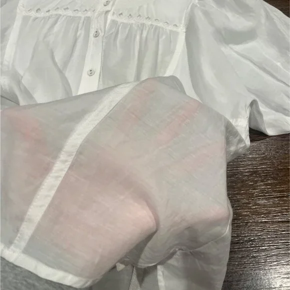 NWT Madewell Women's Sz 4 Puff-Sleeve Band-Collar Shirt White Sheer Voile NW062 - Picture 7 of 14
